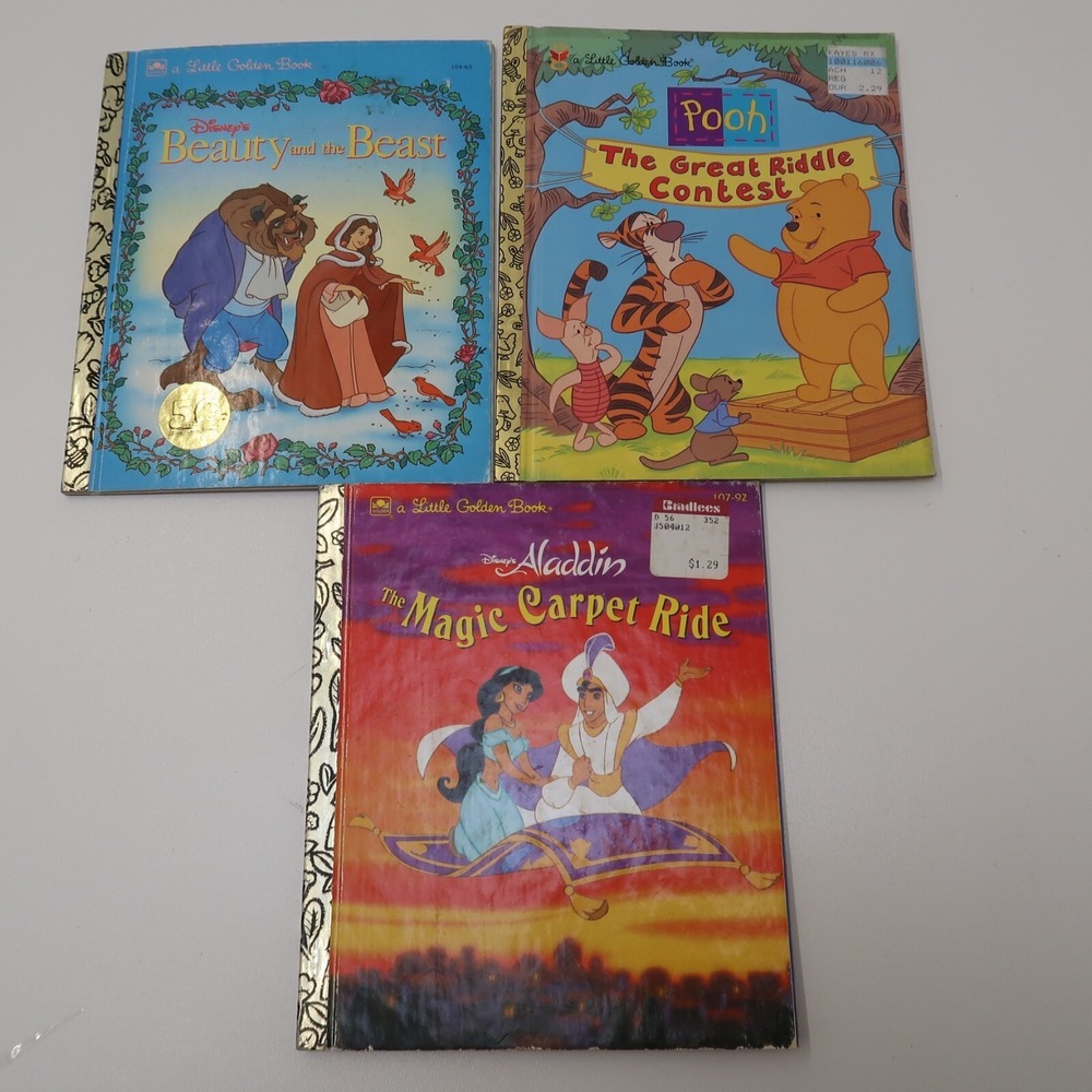 Vintage A Little Golden Book Disney's Beauty And The Beast Aladdin & Pooh